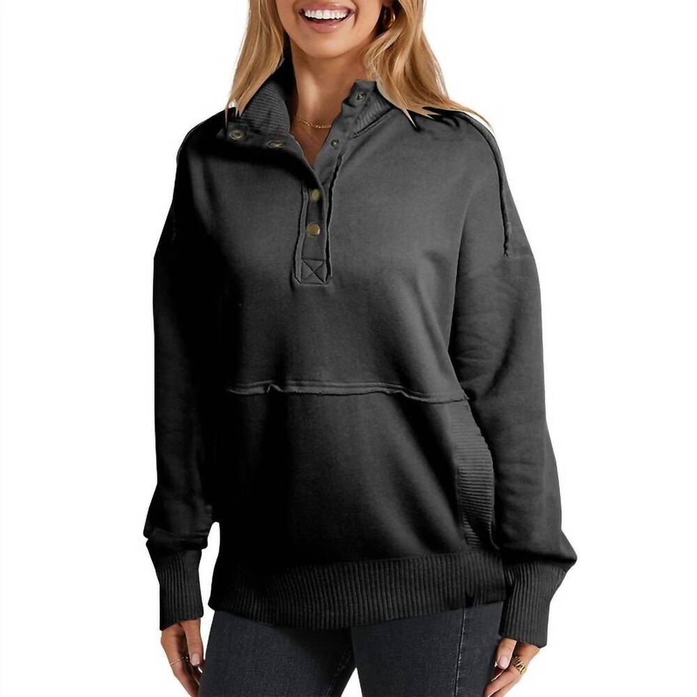 NEW SHEWIN snap collar cozy sweatshirt in black